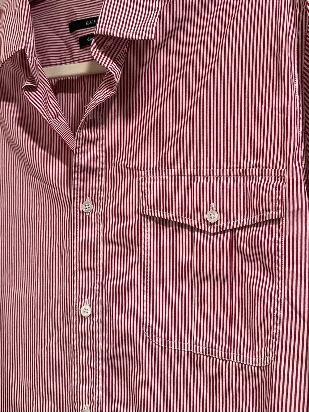 Gucci Red & White Stripe Button Shirt Side Stripe Skinny Fit Size 40 - 15 3/4